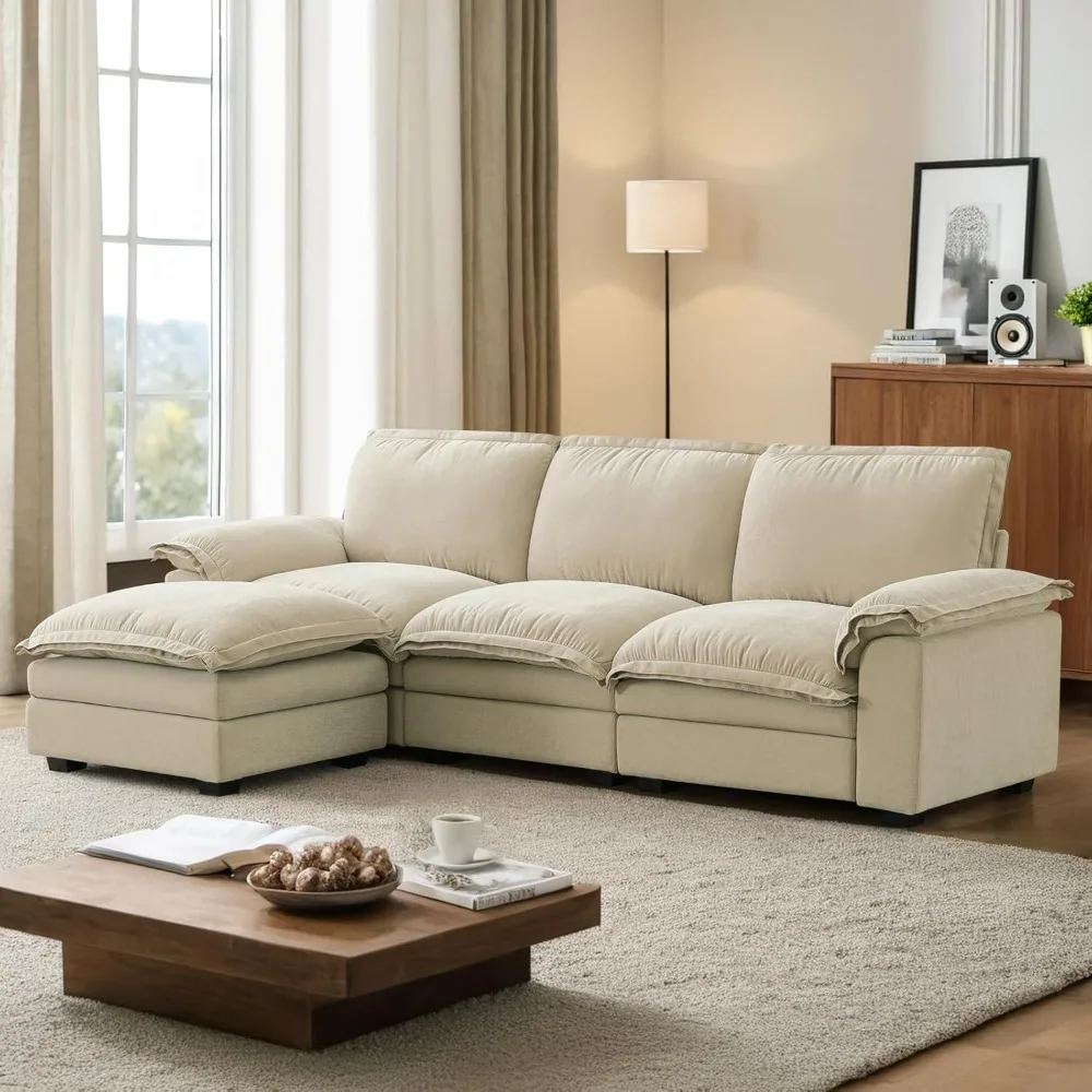 

Секционный диван Cloud Couch с удобными подлокотниками и сиденьем, модульный секционный диван с подвижным пуфиком, 4-местные L-образные диваны для Liv