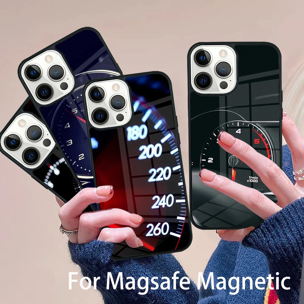 

Speedometer Car Phone Case Magesafe Magnetic Wireless Cover For IPhone 16 11 12 13 14 15 Pro Max Plus Mini