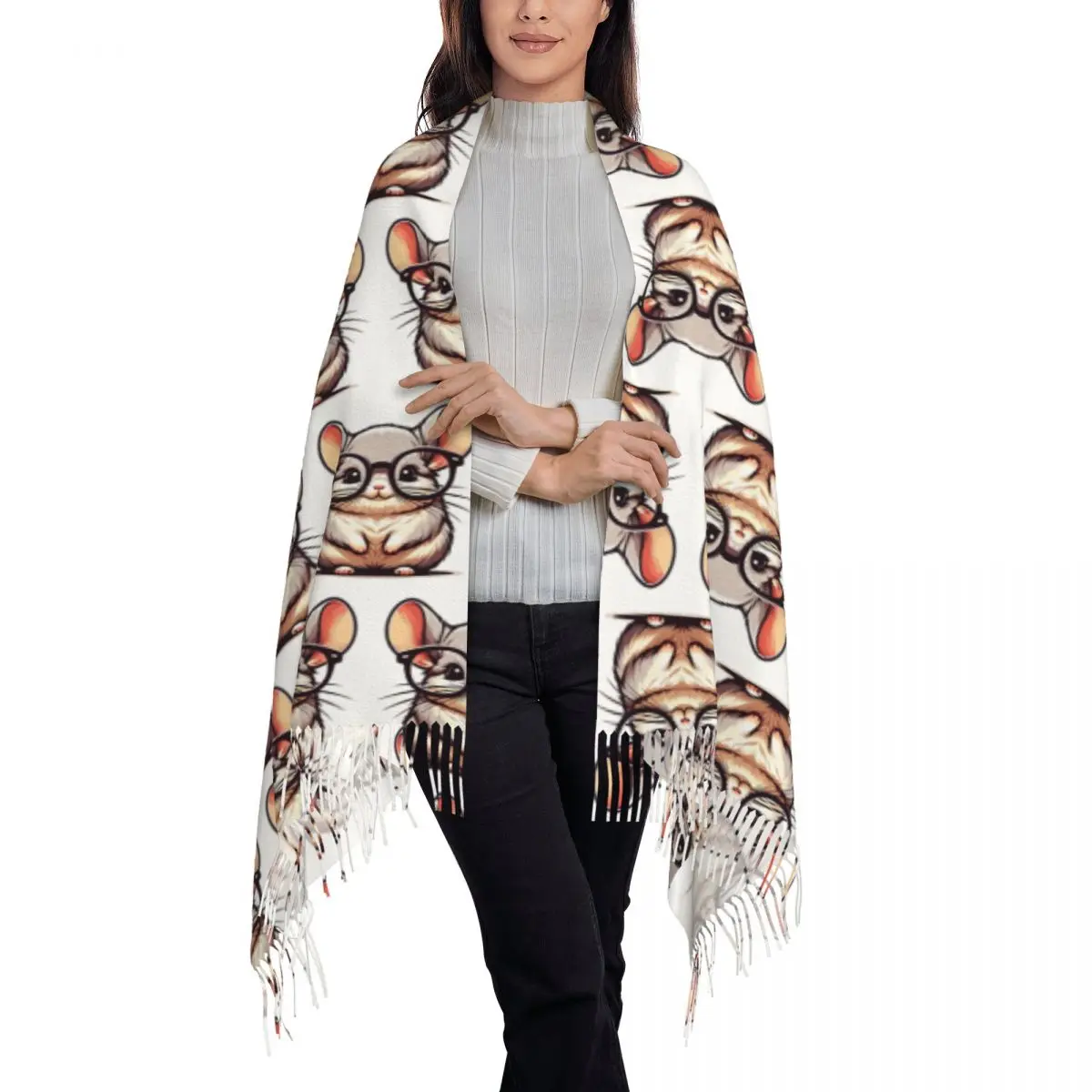 Funny Chinchilla Scarf Tassel Scarves Women Soft Warm Shawls and Wraps Long Fall Winter Shawl Wrap