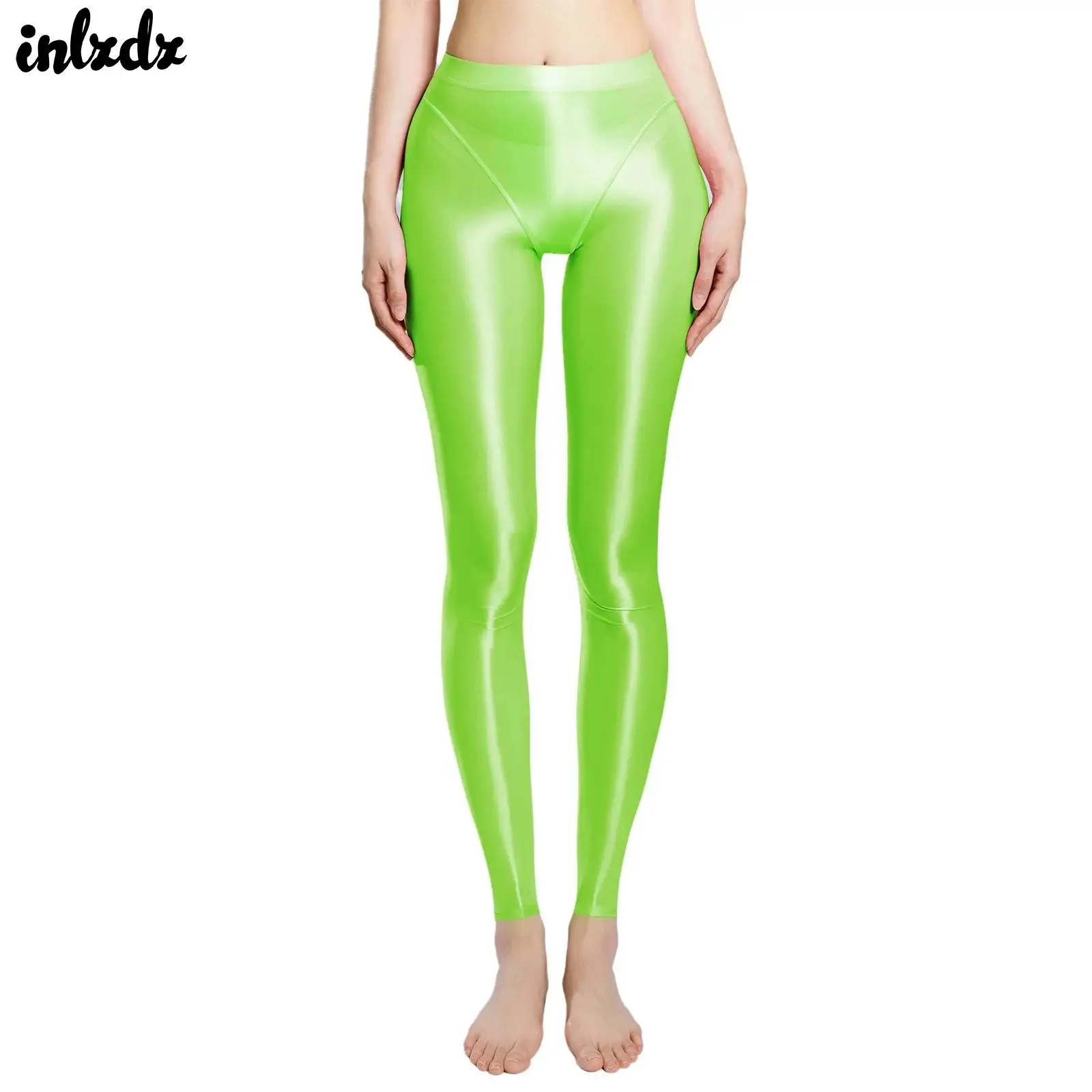 Womens Oil Glossy Yoga Tights Trousers High Waist Control Top Stretchy Athletic Leggings Sheer Skinny Pants Fitness Clubwear