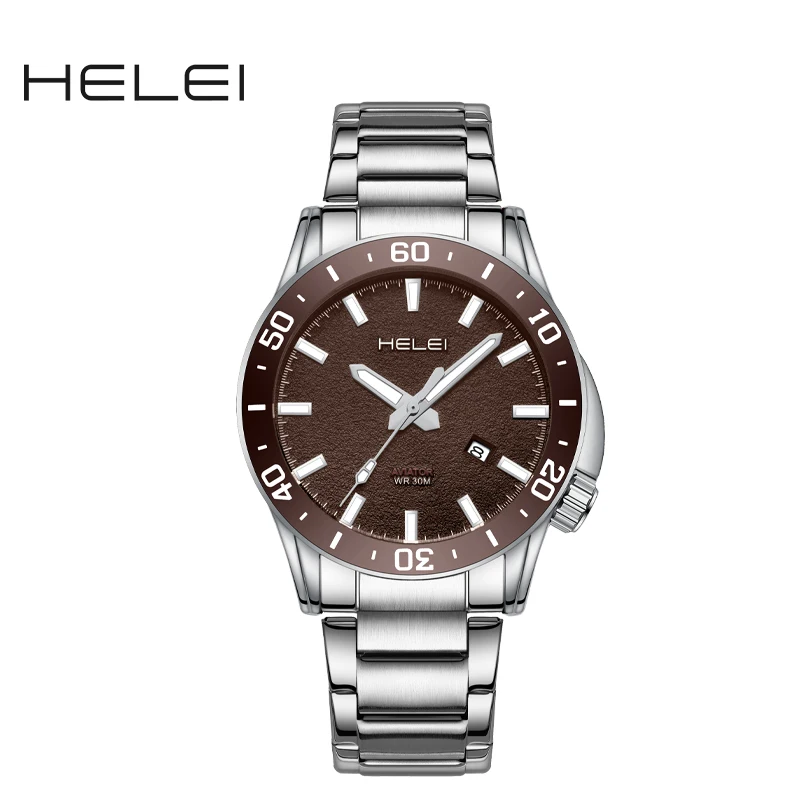 HELEI Fashion new sports casual quartz watch date stainless luminous strap men\'s wristwatch