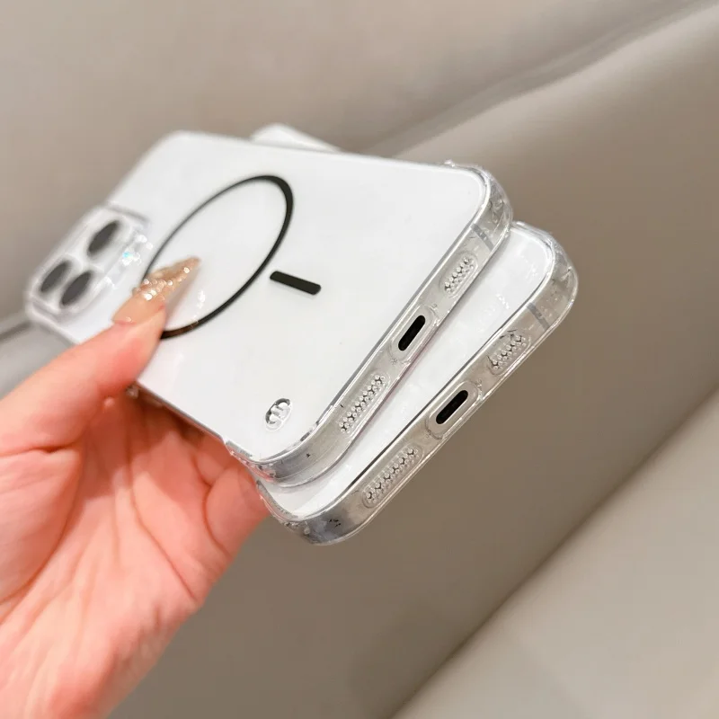 حافظة مغناطيسية رفيعة للغاية عالية الدقة بدون إطار لهاتف آيفون 16 15 14 13 12 11 Pro Max Slim Hard PC لغطاء الشحن اللاسلكي Magsafe