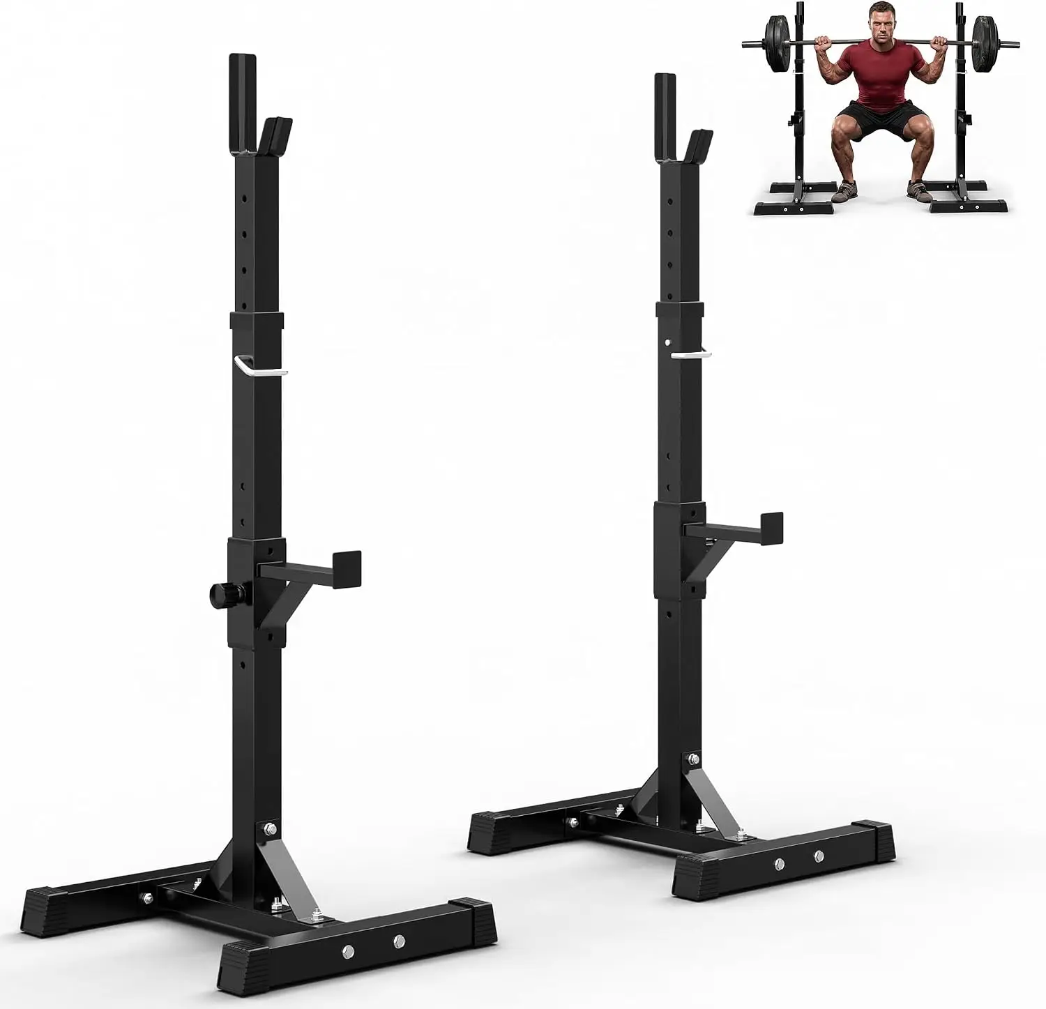Adjustable Squat Rack Stands for Home Gym – Heavy-Duty Barbell and Bench Press Rack with Portable Dumbbell Storage, Max 550 lbs