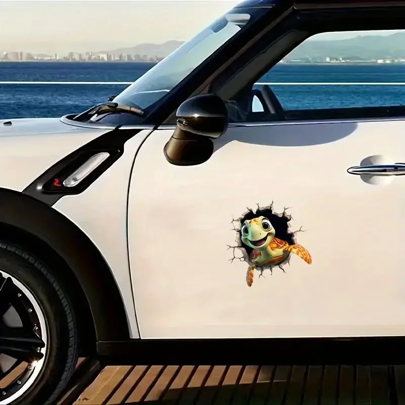 Sea Turtle 3D Effect Car Sticker - PE Material, Adhesive Funny Turtle Decal for Vehicle Windows, Walls, Laptops - Durable, Weath