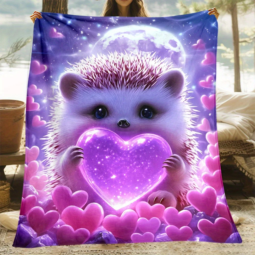 

Милое одеяло с изображением ежа в форме сердца, луны, ночного неба, флисовое мягкое постельное белье с принтом животных для детей-подростков, тема любви