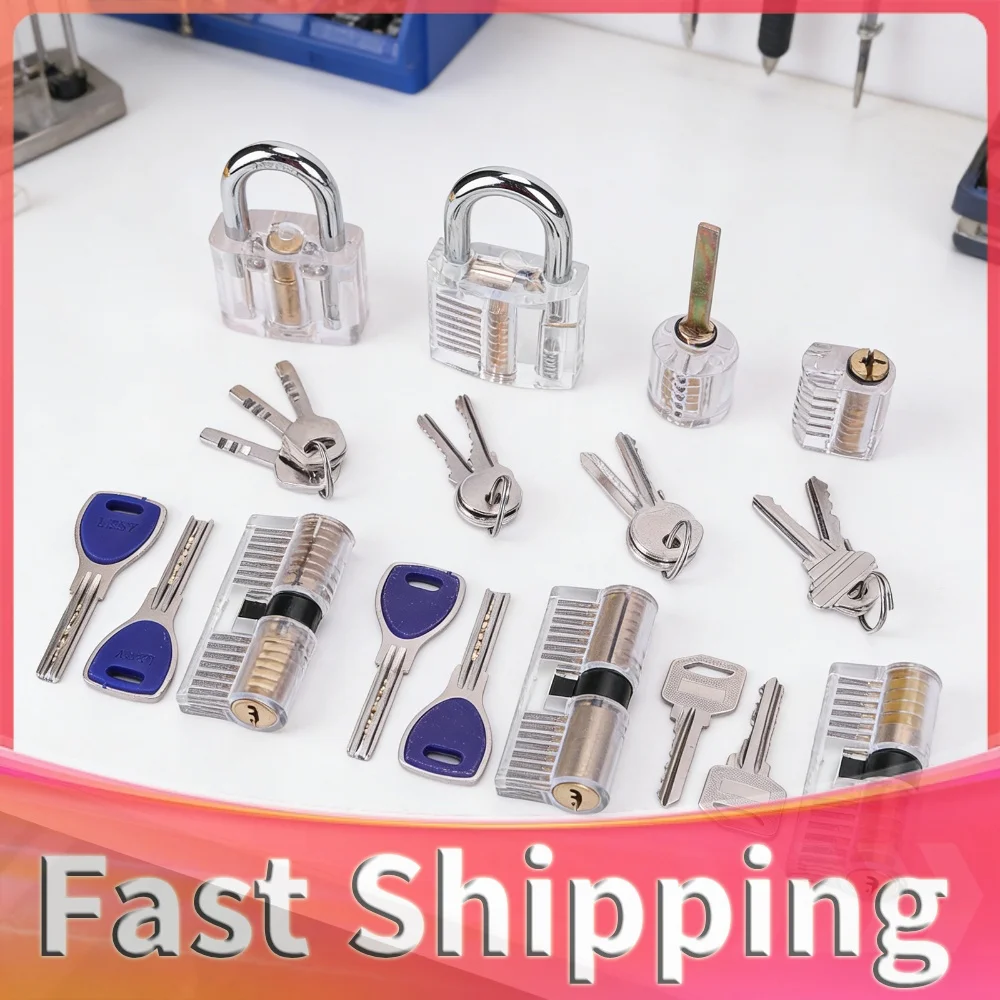 7PCS Visible Lock Pick Sets with 14 Keys Visible Practice Padlock Lock Pick Practice Padlock Ideal for Locksmiths Training