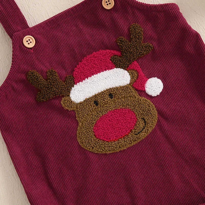 Christmas Newborn Baby Girl Boys Rompers Casual Elk/Christmas Tree Embroidery Sleeveless Corduroy Jumpsuits Overalls Clothes