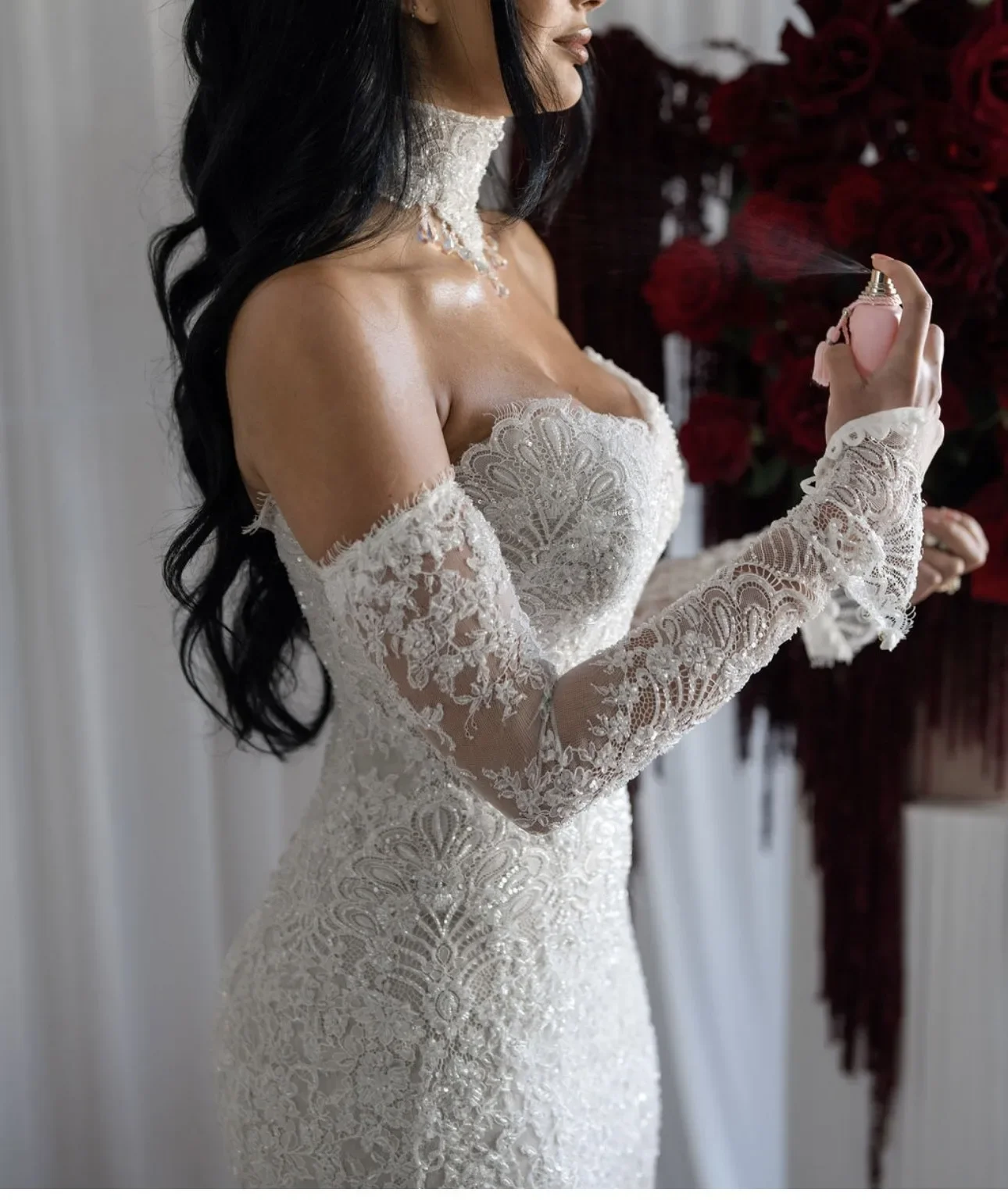 Romantic Sweetheart Lace Mermaid Wedding Dress Strapless Sheath Decoration Bridal Dress Detachable Tail Vest Customized image 6