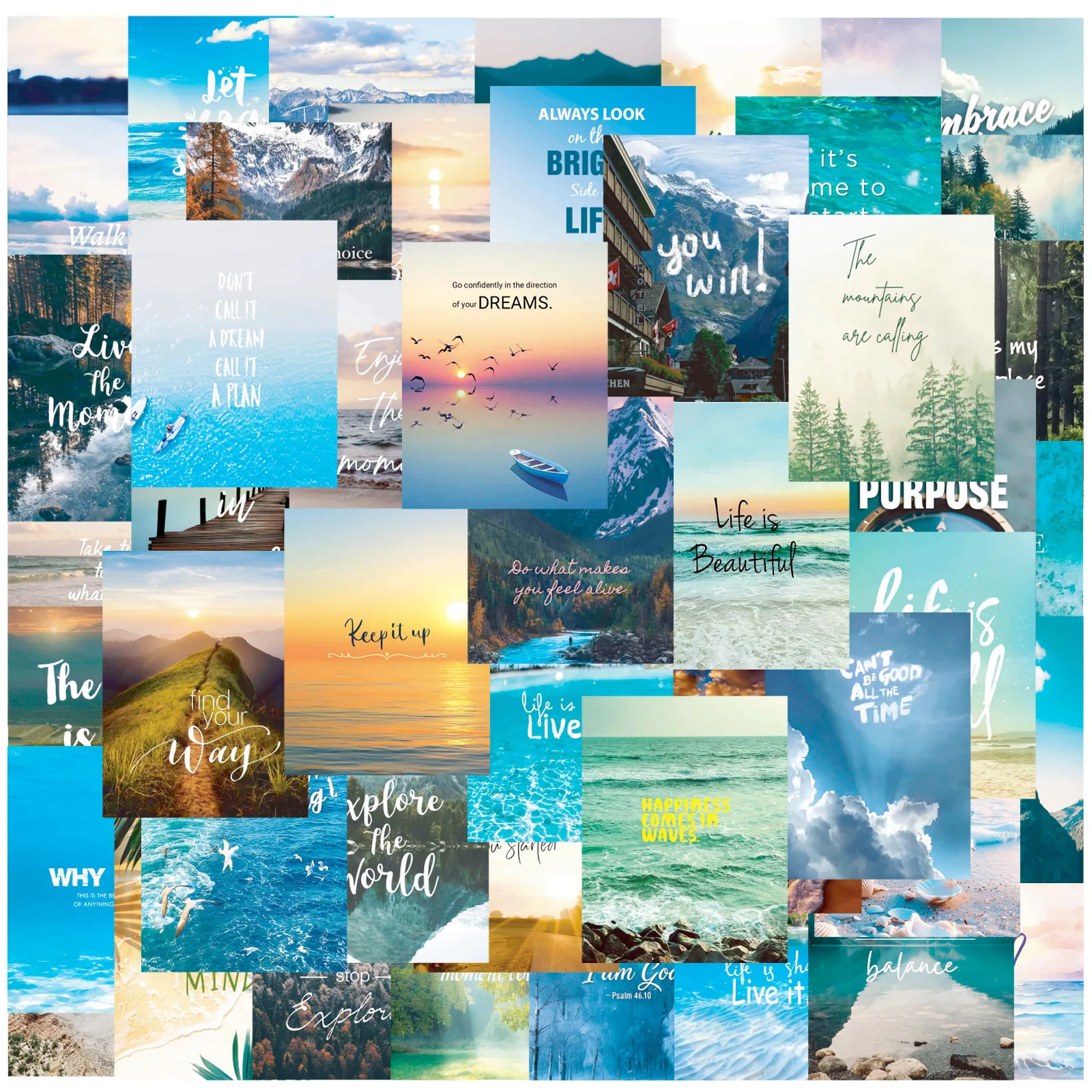 50/100 Pcs Square Travel Theme Inspirational Text Stickers DIY for Notebook Cup Suitcase Car Phone Album Vinyl Waterproof Decals
