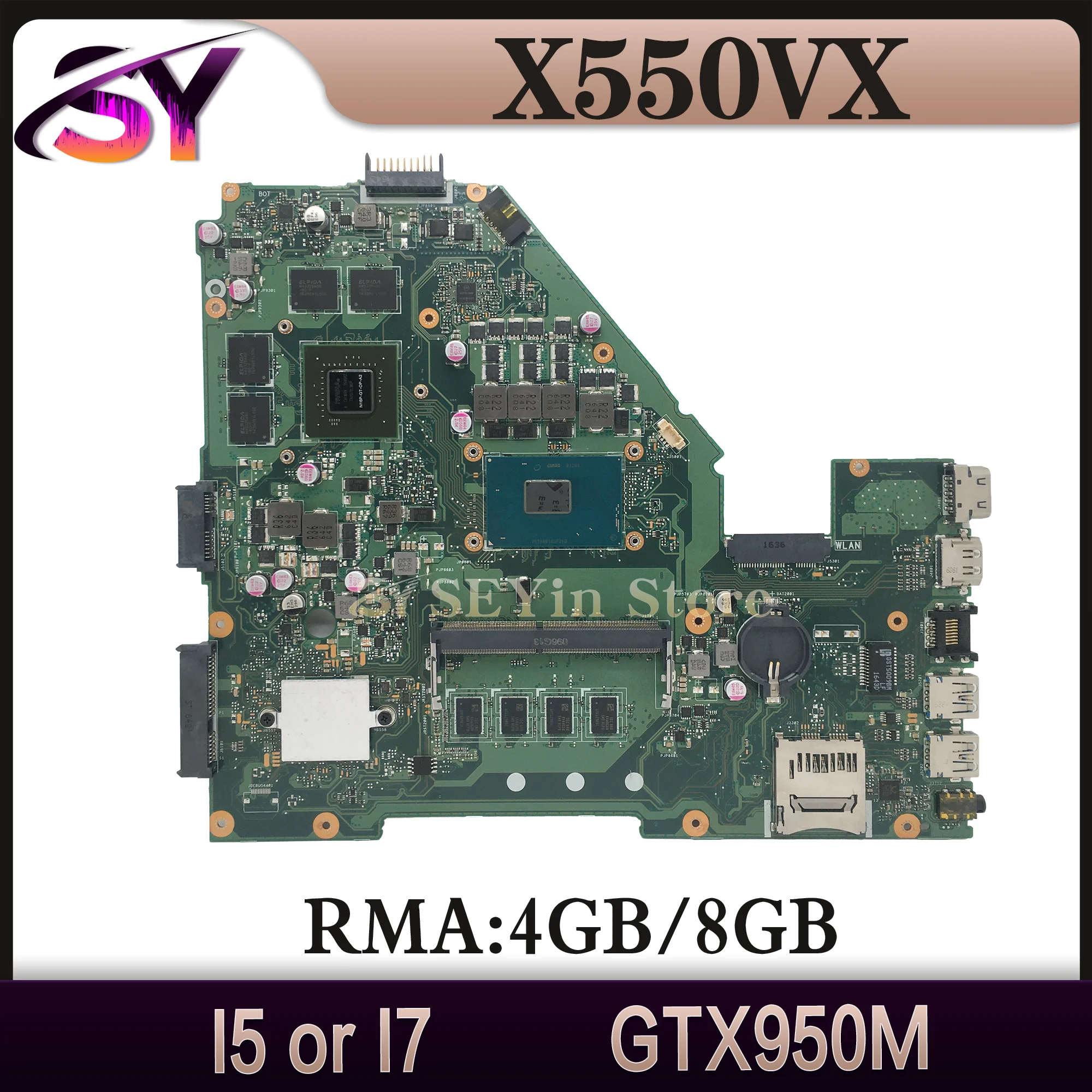 

X550VX Mainboard For ASUS A550VX X550VQ X550VXK X550V FH5900V FX50V FZ50V W50V Laptop Motherboard I5/I7 GT940M/GTX950M 4GB/8GB