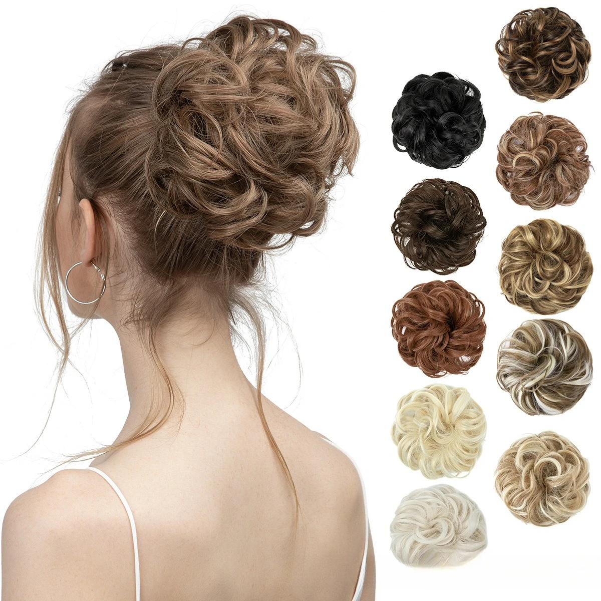 

Messy Bun Hair Piece Wavy Curly Scrunchies Synthetic Chignon Ponytail Hair Extensions Thick Updo Hairpieces for Women