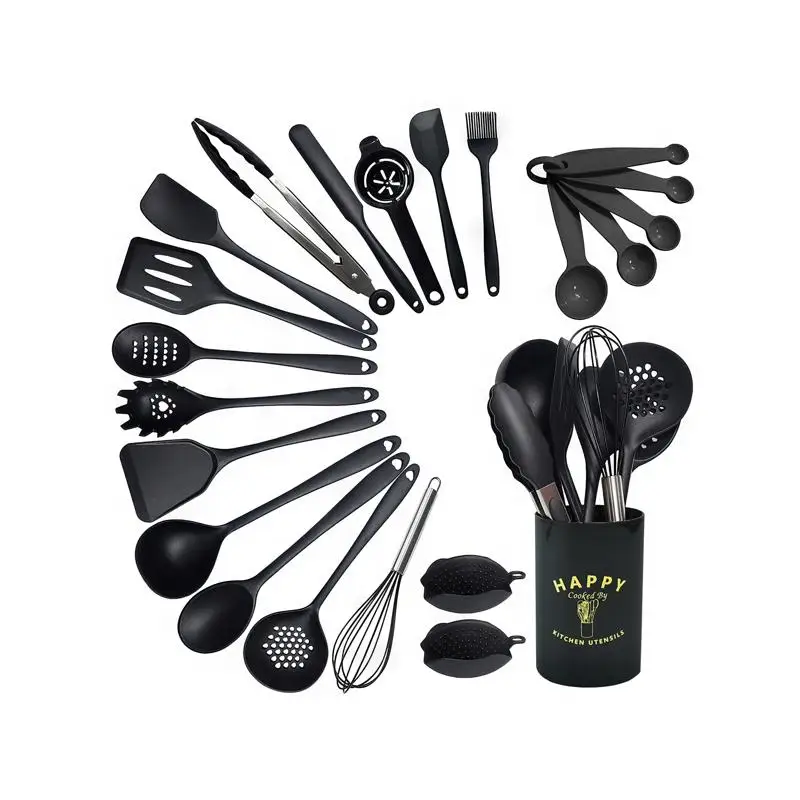 

22-Pc Silicone Turner Spatula Set, Heat-Resistant Kitchen Utensils for Cooking Fish, Eggs, Pancakes - Non-Stick Black Spatulas
