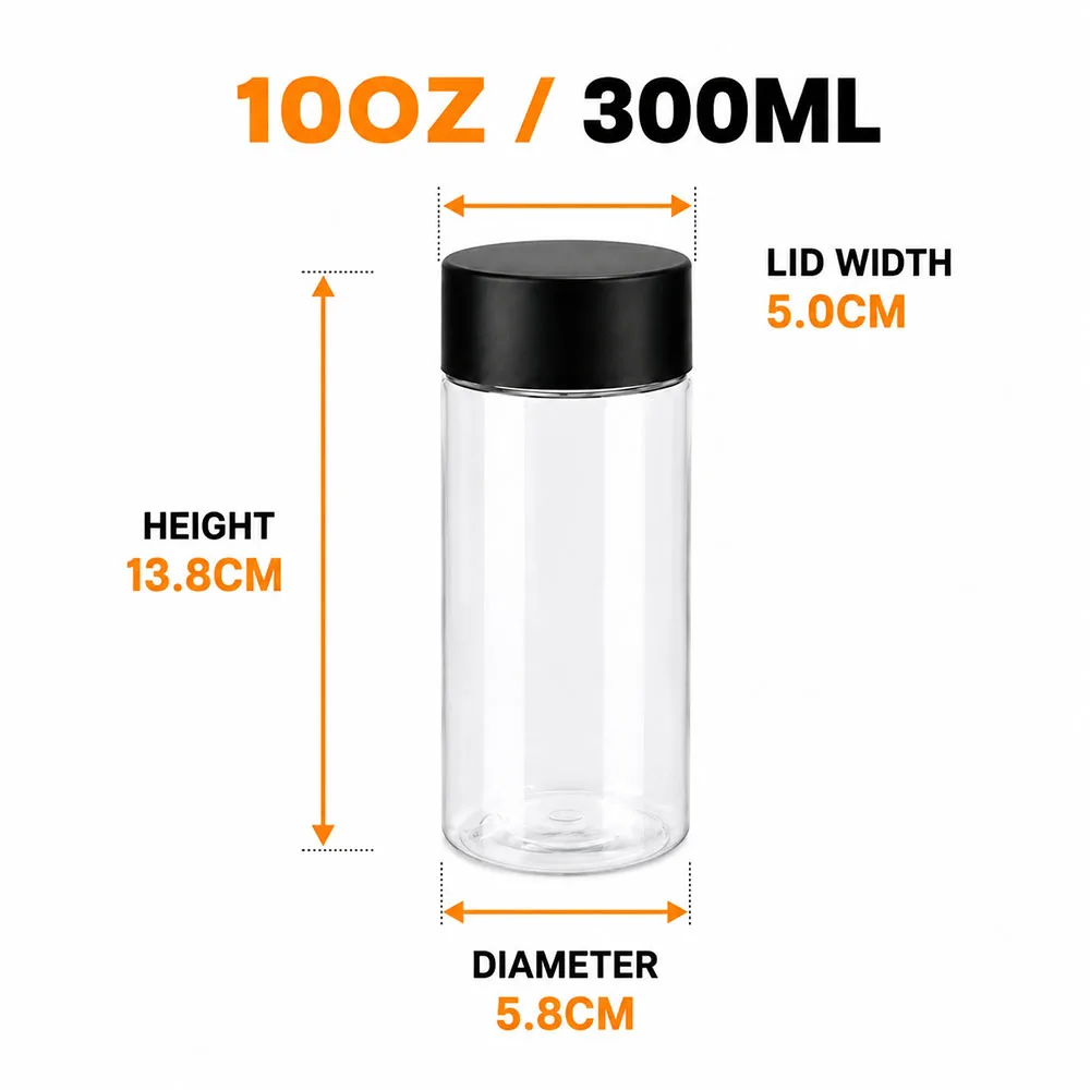 10oz 300ml Clear PET Juice Bottles with Black Lids, Empty Smoothie Drink Containers for Milk, Juice & Homemade Beverages