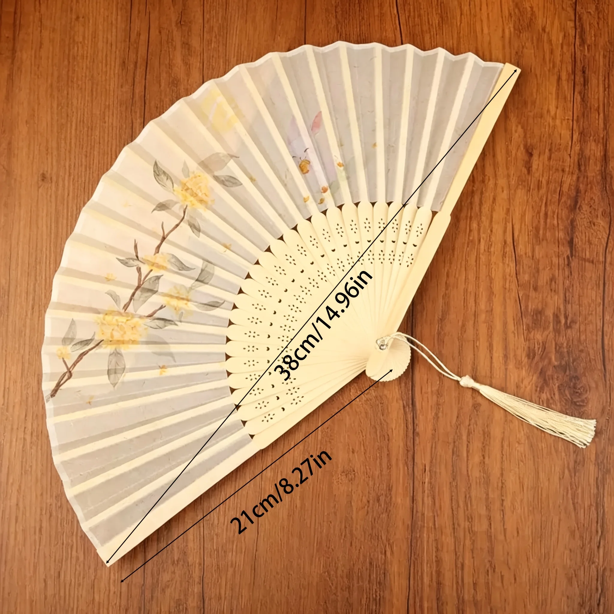 Bamboo printed tassel folding hand fan, portable dance party decoration fan, home decoration, holiday souvenir