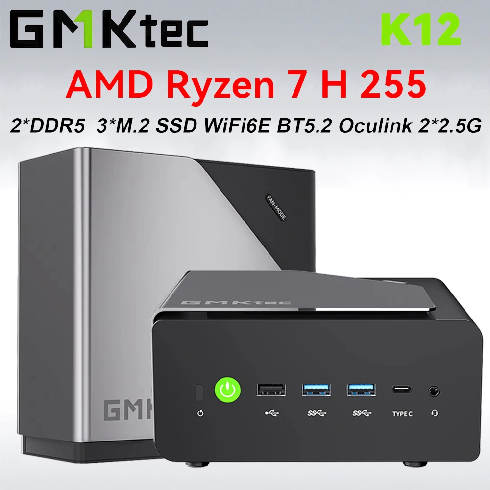 GMKtec MINI PC K12 AMD Ryzen 7 H 255 DDR5 M.2 PCIE SSD WIFI6 BT5.2