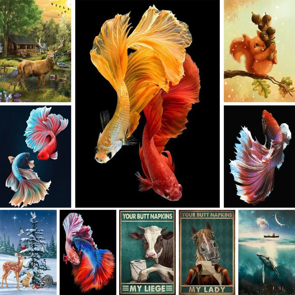 

Animals Fish DIY Paint By Numbers Set Oil Paints 40*50 Canvas Painting Wall Paintings Crafts For Adults Handicraft For Drawing