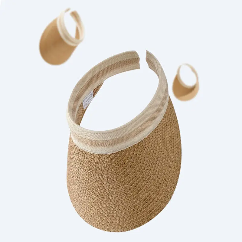 2023 Summer Hat One Size Women Sun Hats Handmade Lafite Grass Straw Visor Caps Empty Top Hat Outdoor Uv Protection Beach Cap