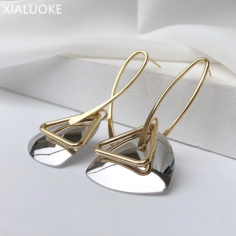 XIALUOKE Geometric Metal Hollow Triangle Drop Earrings For Women Personality Dangle Earrings Punk Jewelry Gifts