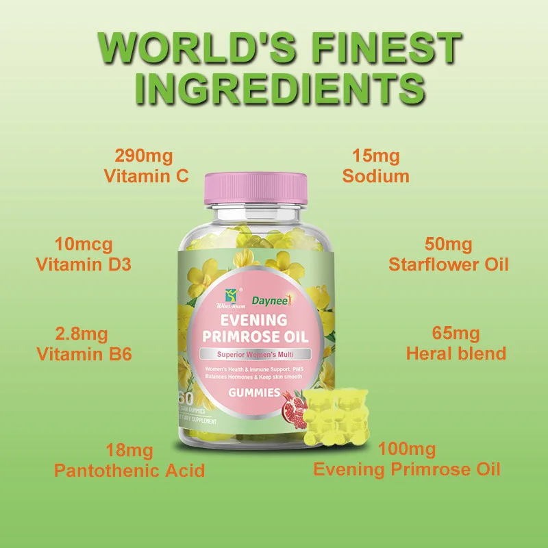 1 bottle evening primrose gummies with water oil balance hormones to improve menstrual disorders health food