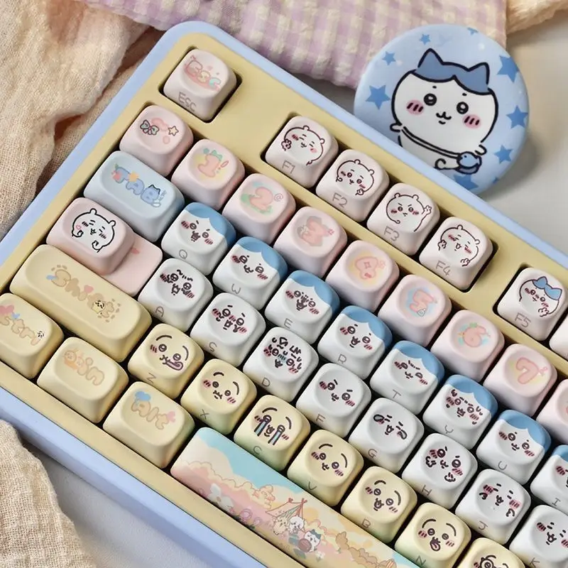 Chiikawa Profile PBT Keycaps Set Usagi Cute Cartoon Thermal Sublimation Key Cap Custom Keyboard Keycaps for Mechanical Keyboard