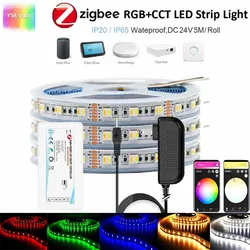 5M 10M 15M 20M DC24V ZIGBEE 3.0 Controller Smart 5050 5w1 RGBCCT RGB+W+CW LED Strip Band Light For Smartthings Echo Plus Z2mqtt