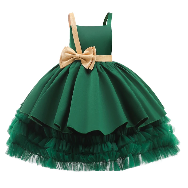 New Formal Kids Birthday Dress For Girl Children Costume Bow Princess Dresses Vestido Flower Girls Wedding Clothes 2-6 Year