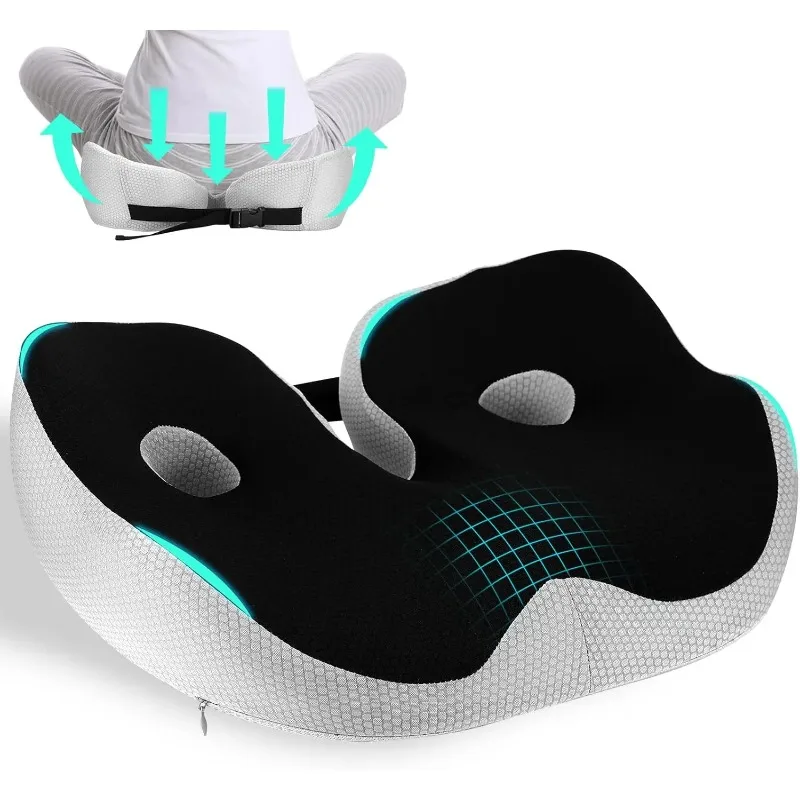 Orthopädisches Sitzkissen aus Memory-Schaum, ergonomisches Steißbeinkissen mit verstellbarer Breite, bequemer Halt für Bürostuhl und Auto