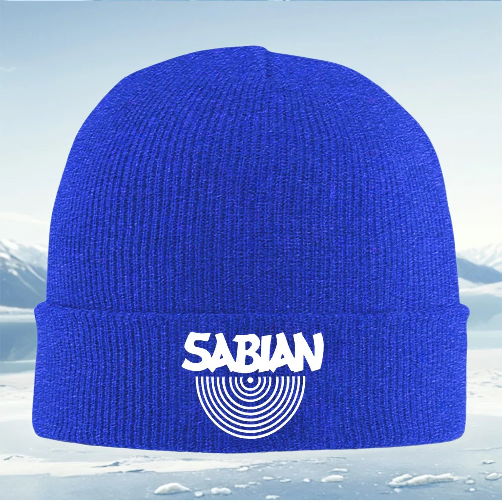Blanc SABIAN logo design circulaire Hommes Femmes Unisexe Tricoté Chapeau Beanie Pull Cap Hiver Thermique Chaud Noël En Plein Air Cyclisme