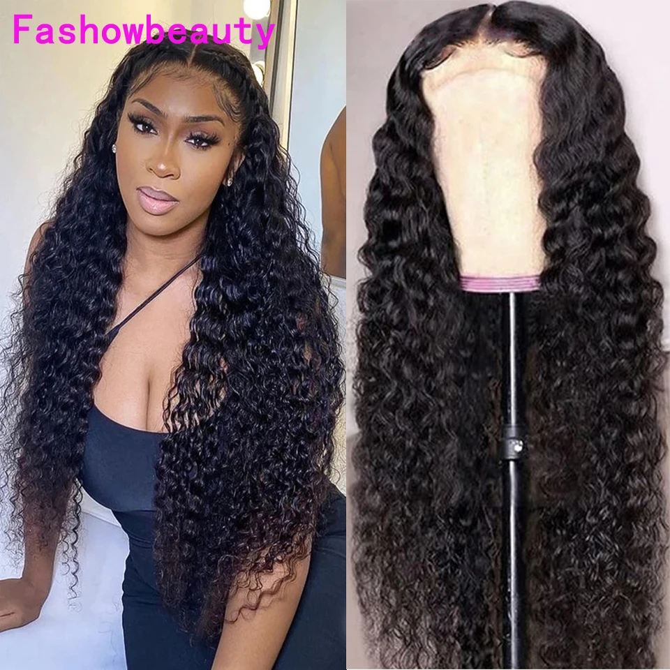 Deep Curly Wave 4x4 Lace Closure Wig Brazilian Pre Plucked 13x4 Transparent Lace Frontal Human Hair Wigs Livraison En 3 Jours