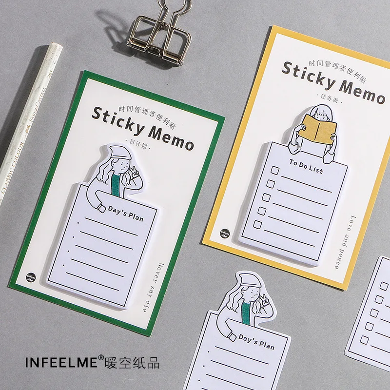 4 Packs of 120 Cute Sticky Notes Time Manager Series Sticky Notes Message Sticky Notes School Korean Stationery Set