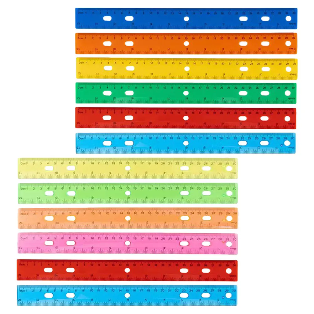 12 Pcs Colorful Plastic Rulers 30cm Student School Supplies Straight Measuring Tools Metric Inch Precision Design Sturdy