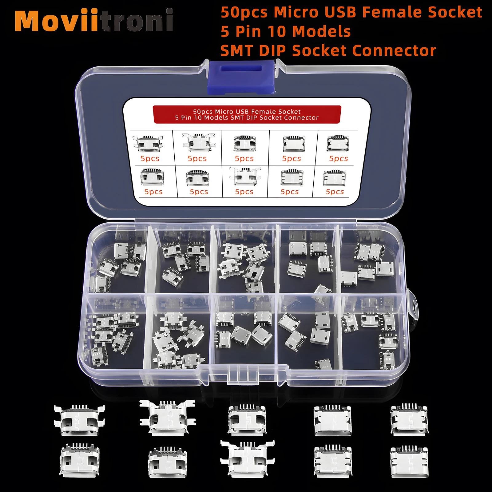 50/60szt 5-pinowe złącze SMT Micro USB typu B żeńskie 12 modeli SMD DIP Złącze gniazdowe do PCB DIY Ładowanie