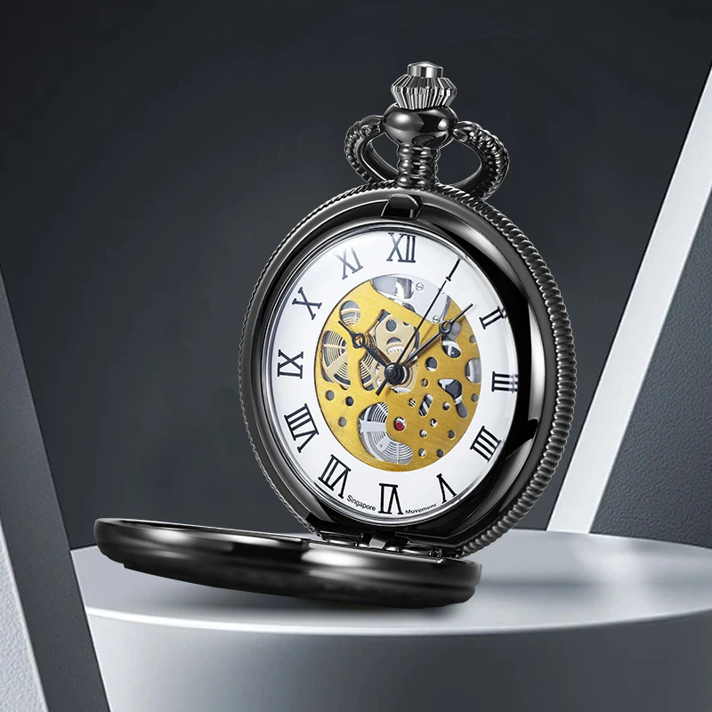 Round-fingered quartz pocket watch large fashion unique gold skeleton sunflower flip design with thickened chain suitable for al