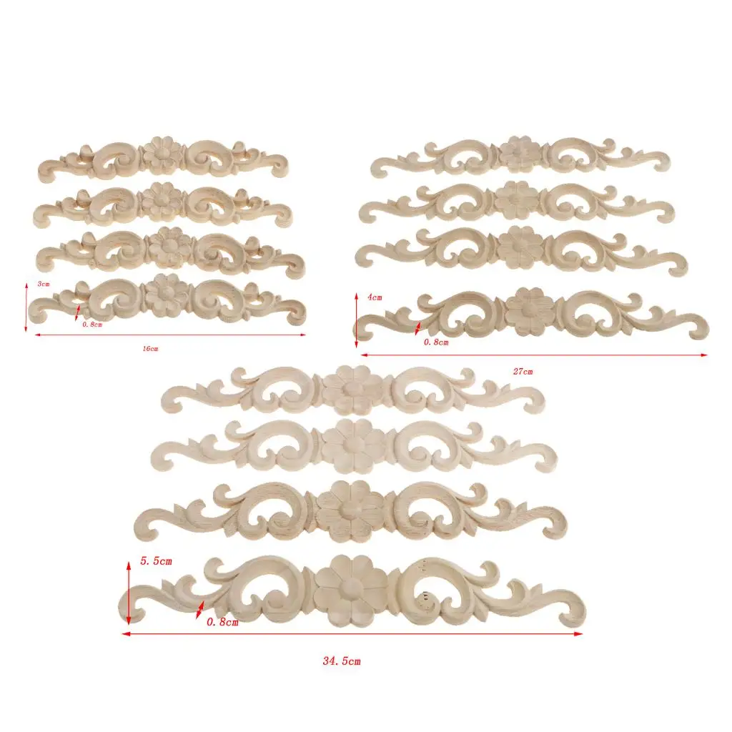 

Wood Carved Corner Applique Unpainted Floral Onlay Furniture Craft for Room Door Decoration