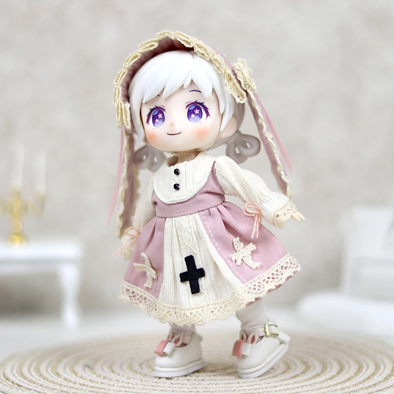 Ob11 Ubrania w stylu europejskim Retro strój pokojówki bufiasta koronka opaska z uszami królika spódnica dla lalek sukienka dla Obitsu11, Molly, Gsc Ob11 Ymy P9