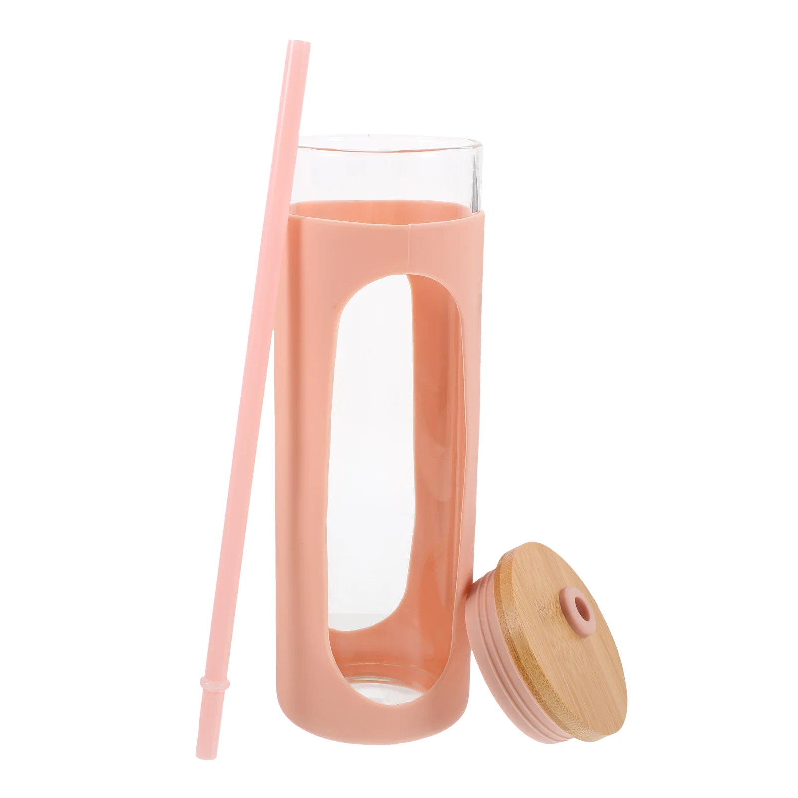 

1Set Glass Drinking Bottle with Lid Straw Silicone Sleeve Bamboo Borosilicate Mug for Juice Tea Coffee Cold Brew