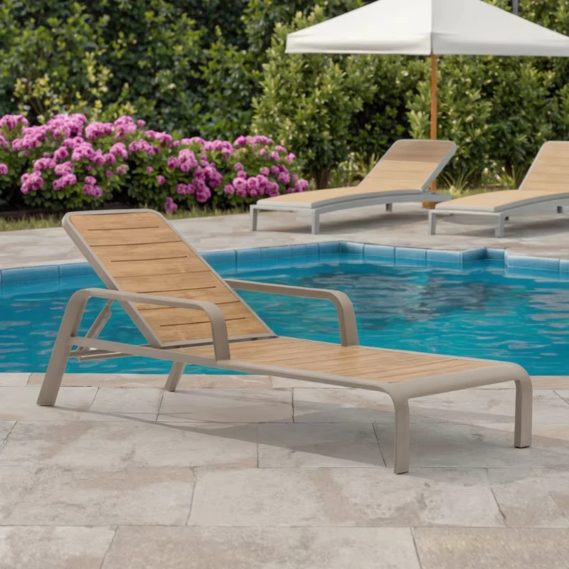 Modern waterproof outdoor anti-ultraviolet anti-rust durable aluminum alloy frame imitation wood sun chair