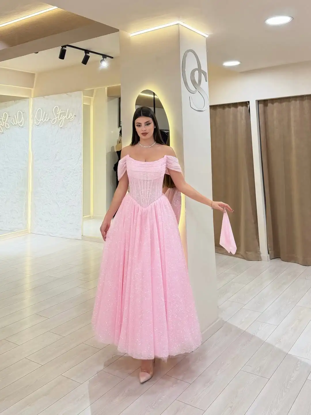 

Женское розовое вечернее платье с открытыми плечами, блестками и накидкой, элегантное, для выпускного вечера, торжественное, 2026, в стиле принцессы