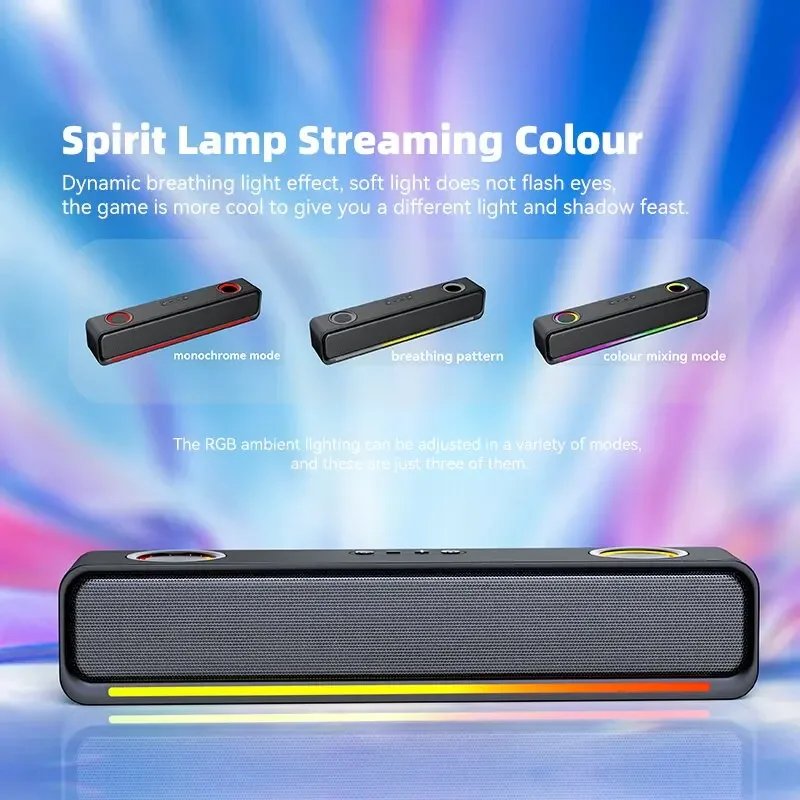 16W BT358 Wireless Desktop Soundbar HiFi Stereo Portable FM Blue Tooth Speaker 3.5mm Aux-in Computer Speakers for TV & Gaming PC