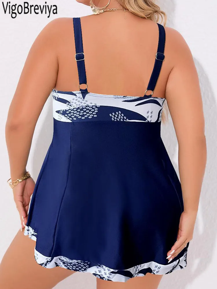 VigoBreviya 2025 Print Patchwork 2 Piece Plus Size Tankini Set Women High Waist Curvy Dress Swimsuit Beach Lady Big Bathing Suit