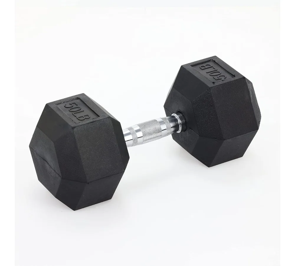 دمبل سداسي مغلف بالمطاط، مقبض معدني مضاد للانزلاق لتمارين صالة الألعاب الرياضية المنزلية، متوفر بمقاسات متعددة