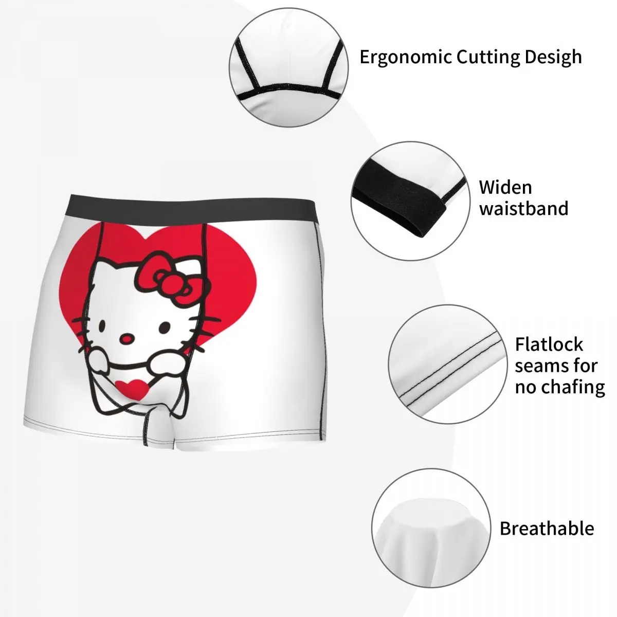 الذكور الأزياء سانريو الكرتون مرحبا كيتي القط الملابس الداخلية الملاكم ملخصات الرجال تنفس السراويل السروال #5