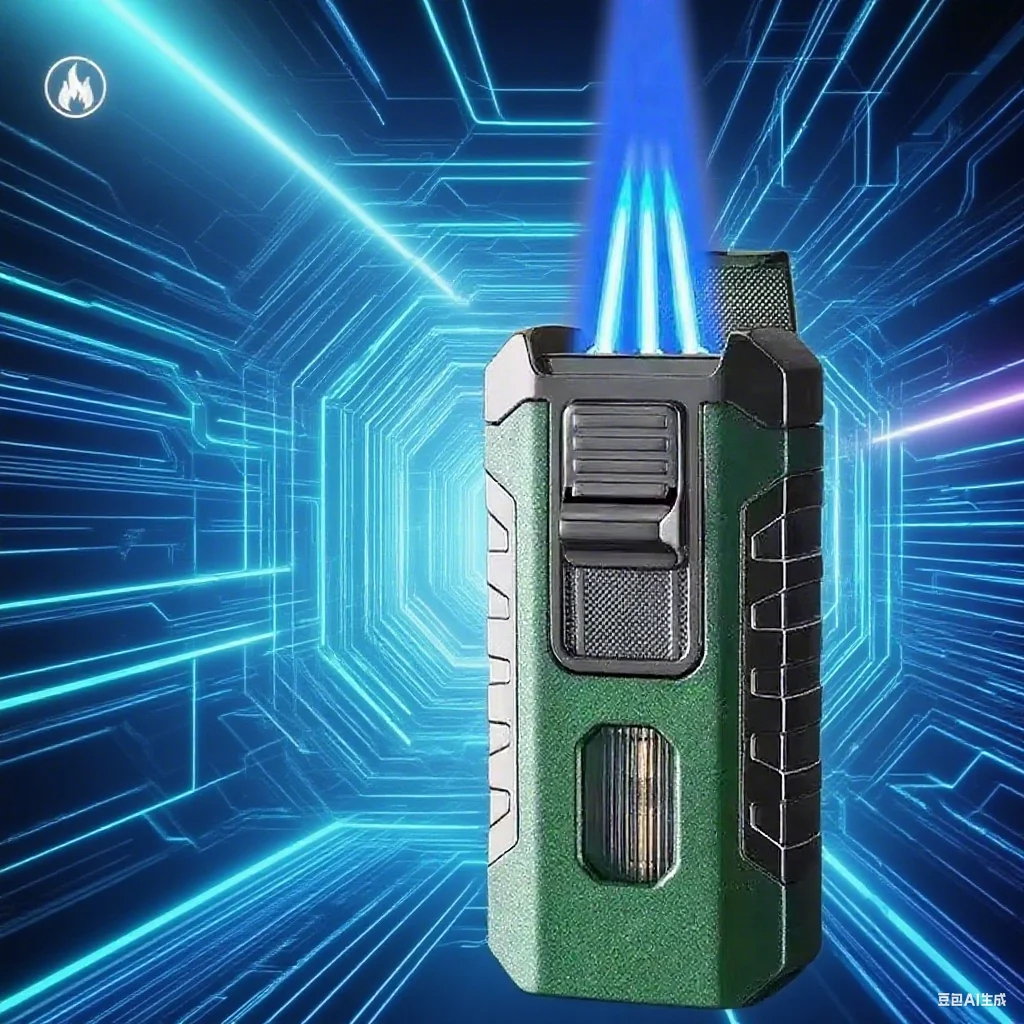 

Metal Body Transparent Chamber Cigar Lighter 3 Jet Flame Windproof Direct Spray Gas Outdoor Smoking Set Refillable Tactical Tool