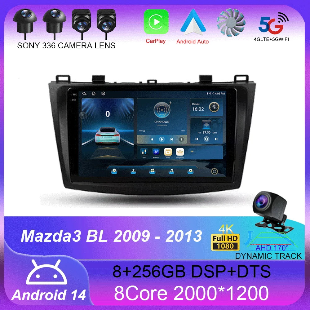 

For Mazda 3 II For Mazda3 BL 2009 - 2013 Android14 Carplay Auto 4G+WIFI GPS Car Radio Navigation Multimedia Video Player Stereo