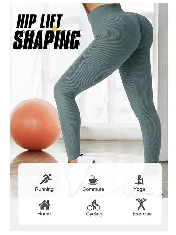 Ribbed Yoga Leggings Sports Tights Women Seamless Knit Yoga Pants White Femme Gym Leggings Skinny Workout Fitness Push Up