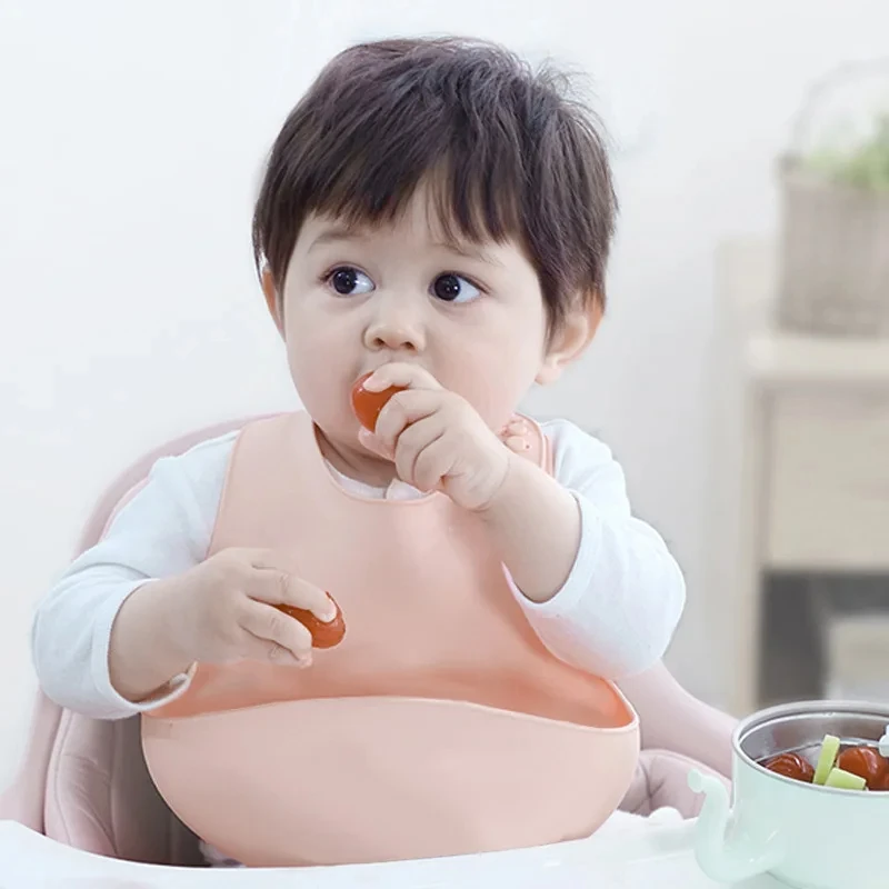 

Newborn Baby Silicone Bibs Babies Waterproof Bib Solid Color Girl Boy Adjustable Soft Silicone Bib Baby Feeding Stuff