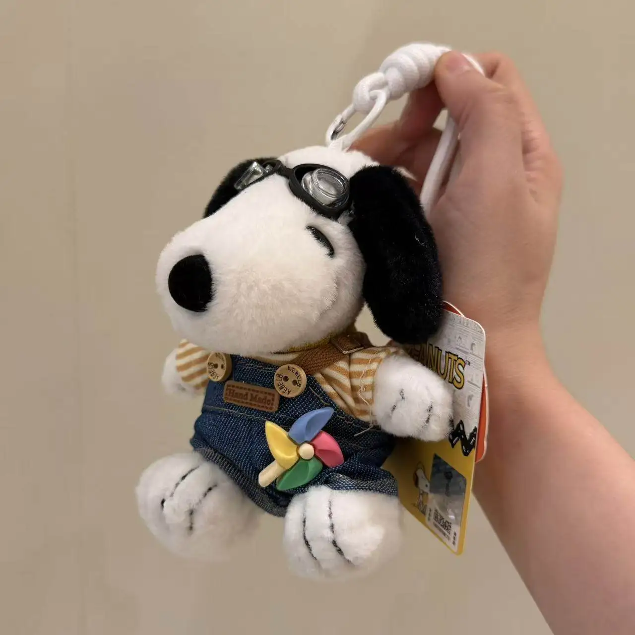 

Handmade Windmill Overalls Authentic Snoopy Plush Bag Charm Cute Cartoon Doll Keychain