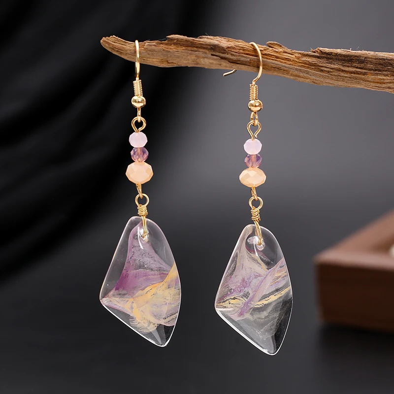 Transparente Tropfenohrringe für Damen, luxuriöse Kristall-Handarbeit, kunstvoll verflochtenes Design, Vintage, geometrische, unregelmäßige Form, Schmuck für den täglichen Gebrauch. – Detail 9