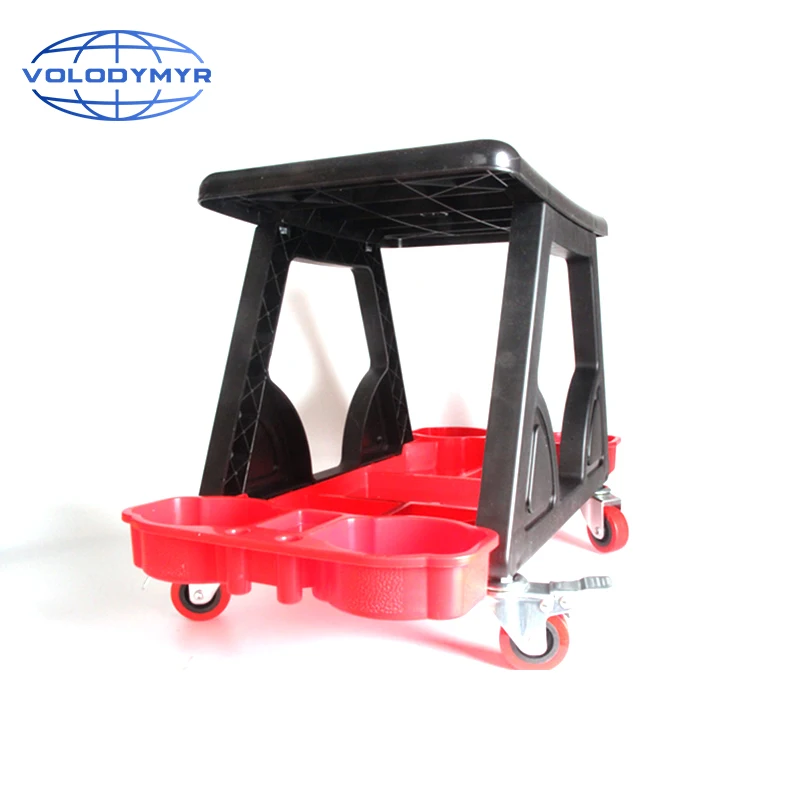 Car Grooming Work Stool Polishing Working Bench Tools Storage Movable Garage Seat Waxing Work Trolley Chair for Auto Detailing