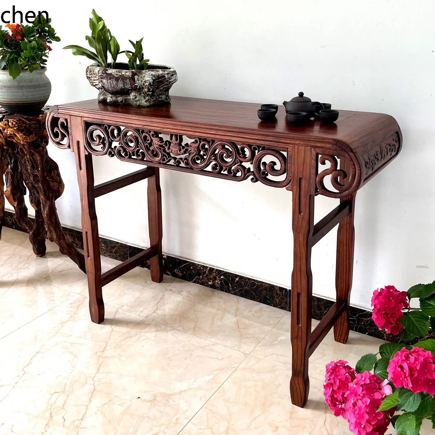Cz chinoiserie solid wood guqin table scroll head table altar table home antique